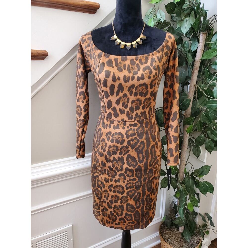 Bebe Women's Brown Polyester Round Neck Long Sleeve Knee Length Dress Size‎ 6